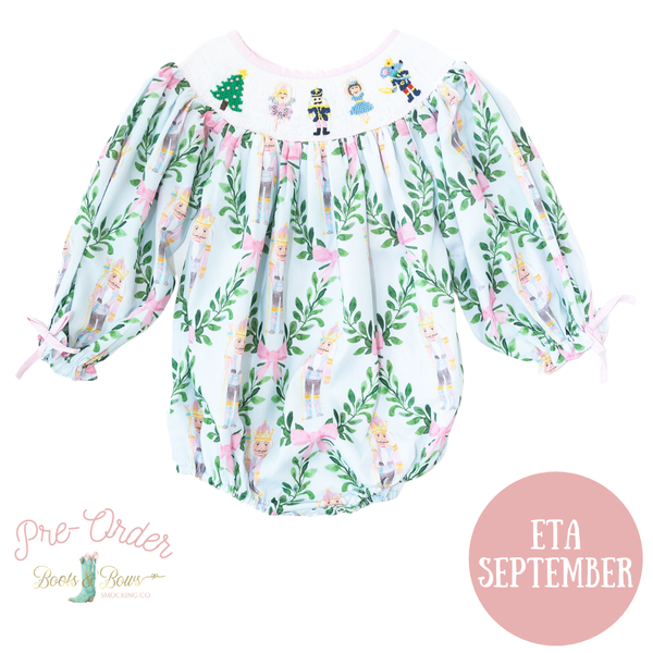 PRE-ORDER: Girls Nutcracker & Bows Smocked Bubble (ETA September)