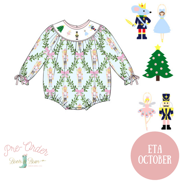 Girls Nutcracker & Bows Smocked Bubble