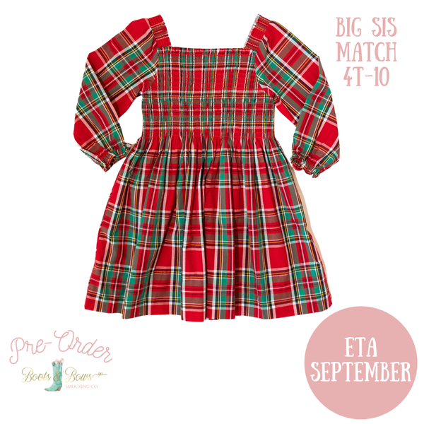 PRE-ORDER: Girls Christmas Plaid Smocked Dress (ETA September)