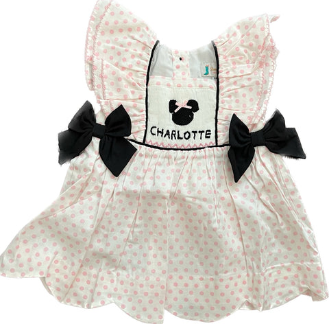PRE-ORDER: Girls Polkadot Magical Kingdom Custom Name Dress with Bows (ETA 12-16 weeks from order date)