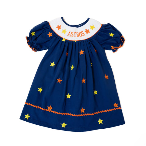 PRE-ORDER: Girls Astros Stars Smocked Dress (ETA June)