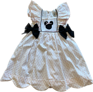 Girls Smocked Magical Mouse Polkadot Dress with Bows
