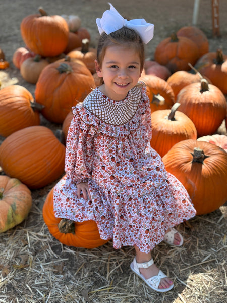 PRE-ORDER: Girls Fall Acorn Floral Smocked Dress (ETA August)