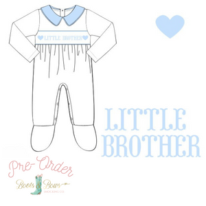 PRE-ORDER: Boys Little Brother Blue & White Footie Romper (ETA 8-12 Weeks)