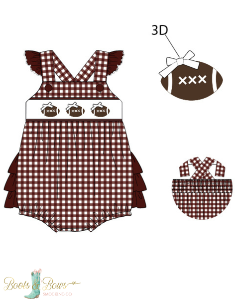Girls Maroon Smocked Game Day Football Bubble