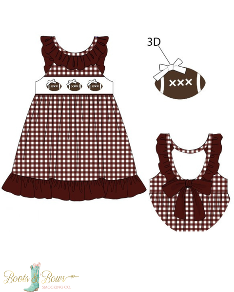 Girls Maroon Smocked Game Day Football Dress