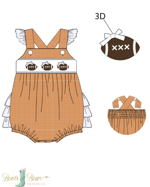 Girls Orange Smocked Game Day Football Bubble