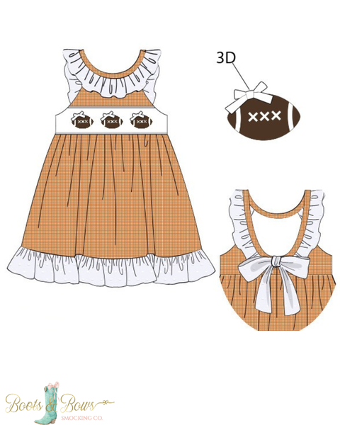 Girls Orange Smocked Gameday Football Dress