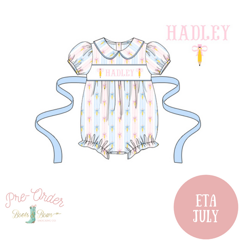PRE-ORDER: Pencils and Bows Custom Smocked Bubble (ETA JULY)