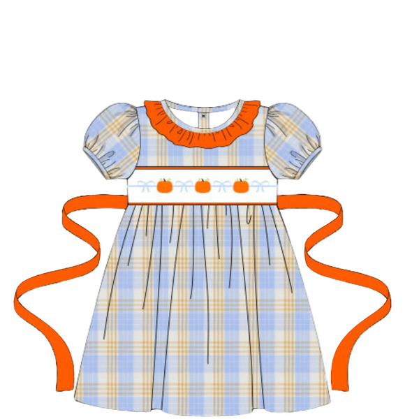 Girls Pumpkin & Bows Plaid Dress