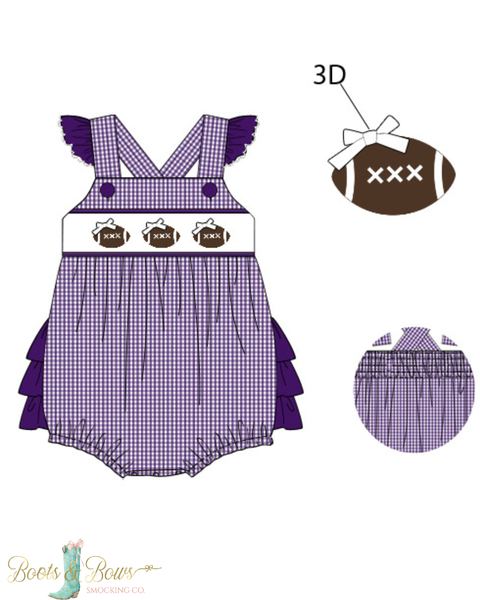 Girls Purple Smocked Gameday Football Bubble