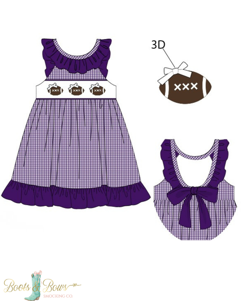 Girls Purple Smocked Gameday Football Dress