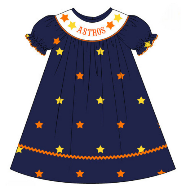 Girls Astros Stars Smocked Dress