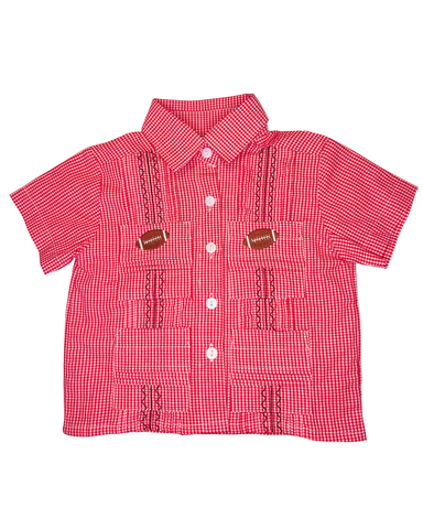 Boys Red Gameday Football Guayabera