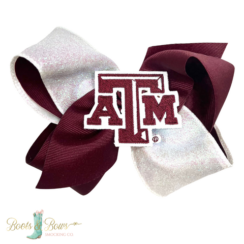 Wee Ones Texas A&M Glitter Hair Bow - King Size