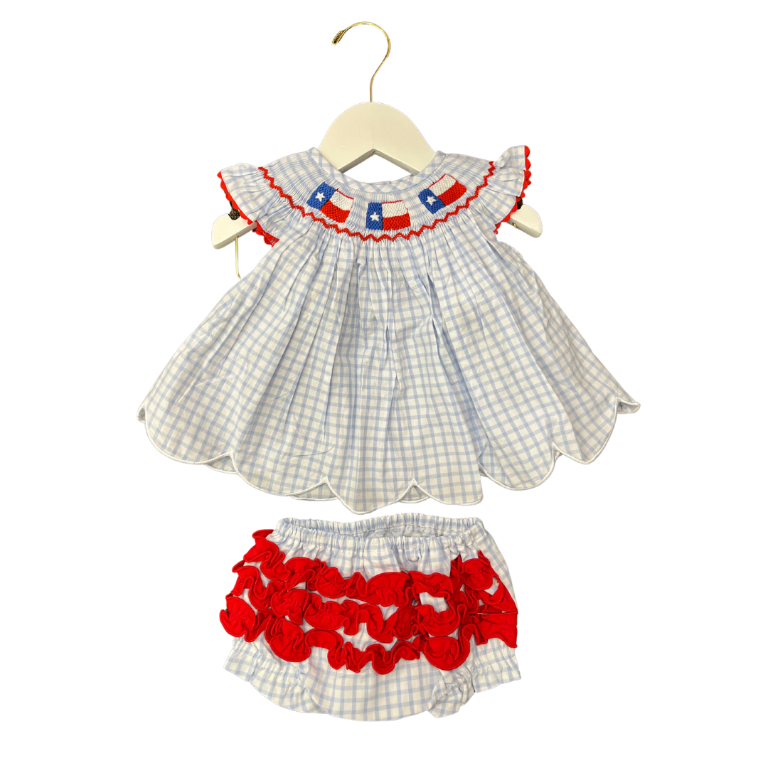 Girls Windowpane Texas Flag Diaper Set