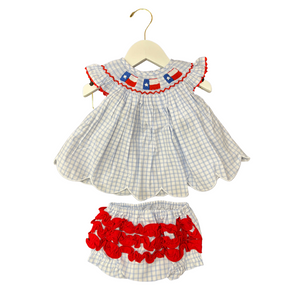 Girls Windowpane Texas Flag Diaper Set