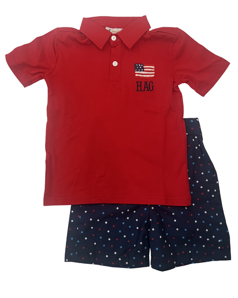 Blooper: Boys Patriotic Polo Shorts Set “HAG” - Size 4T