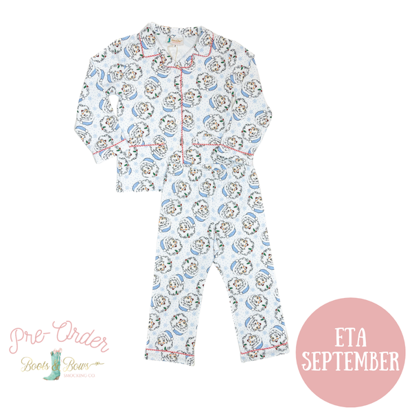 PRE-ORDER: Boys Vintage Blue Santa Button-up Pajamas (ETA September)