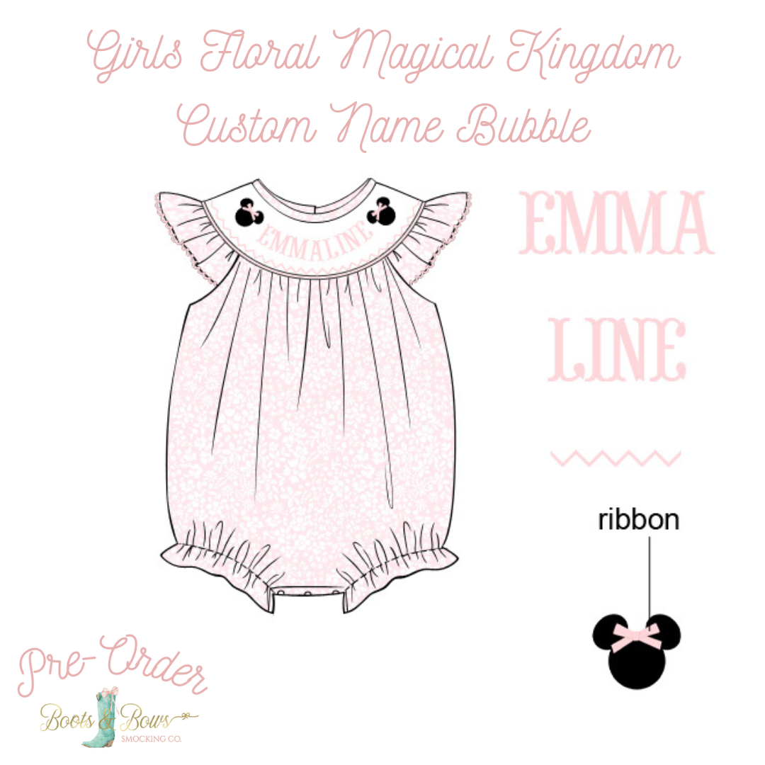 PRE-ORDER: Girls Floral Magical Kingdom Custom Name Bubble (ETA 8-12 weeks from order date))