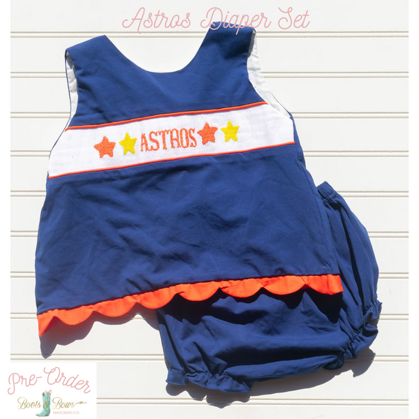 PRE-ORDER: Girls Astros Smocked Diaper Set (ETA 8-12 weeks from order date)