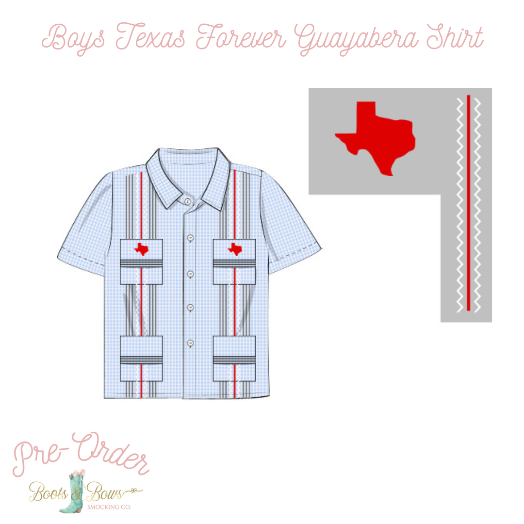 PRE-ORDER: Boys Texas Forever Guayabera Shirt (ETA 8-12 weeks from order date)