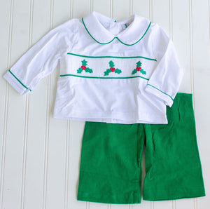 Boys Holly Leaf Corduroy Pant Set