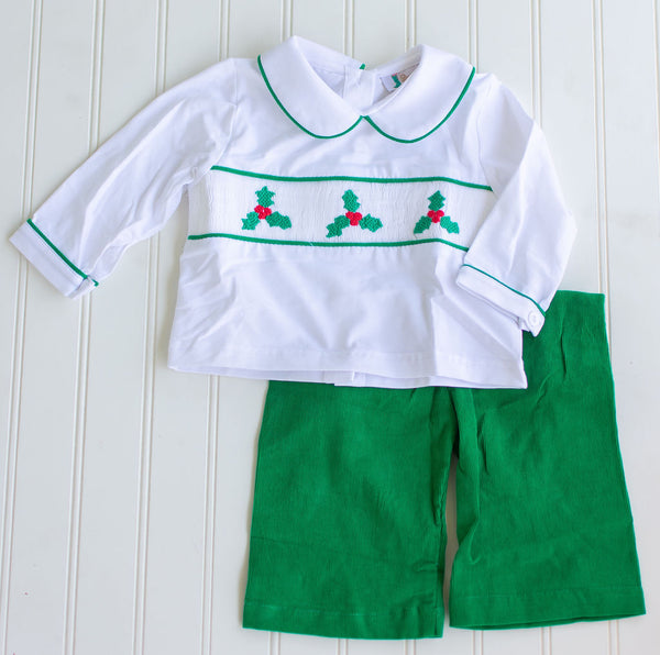 Boys Holly Leaf Corduroy Pant Set
