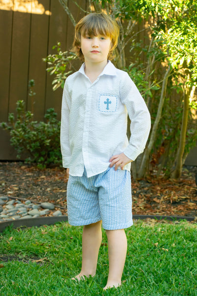 Boys Seersucker Cross Shorts Set