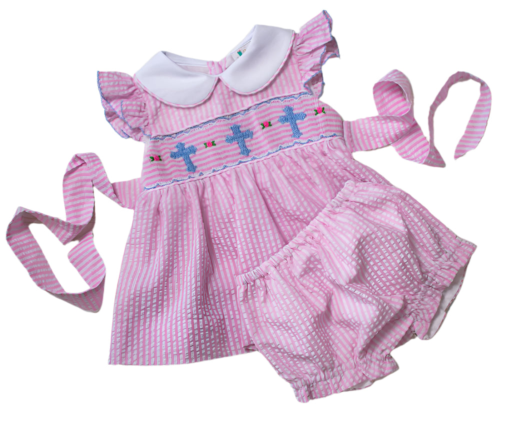 Girls Seersucker Cross Diaper Set