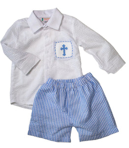Boys Seersucker Cross Shorts Set