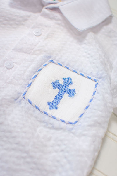 Boys Seersucker Cross Shorts Set