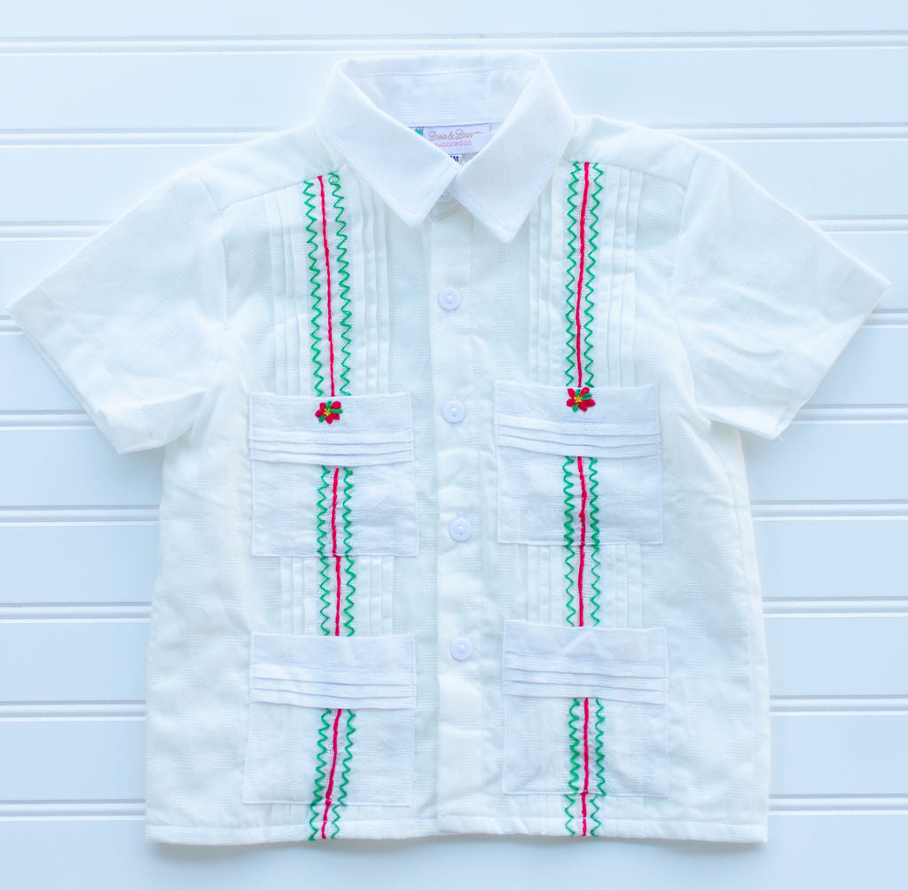 Boys Poinsettia Guayabera Shirt