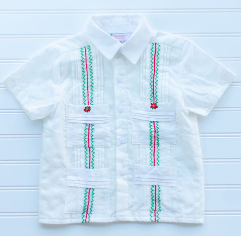 Boys Poinsettia Guayabera Shirt