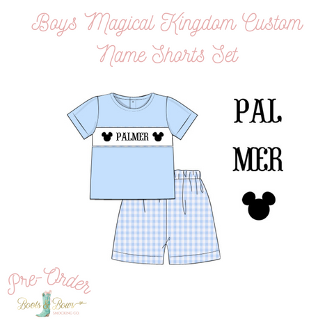 PRE-ORDER: Boys Magical Kingdom Custom Name Shorts Set (ETA 12-16 weeks from order date)