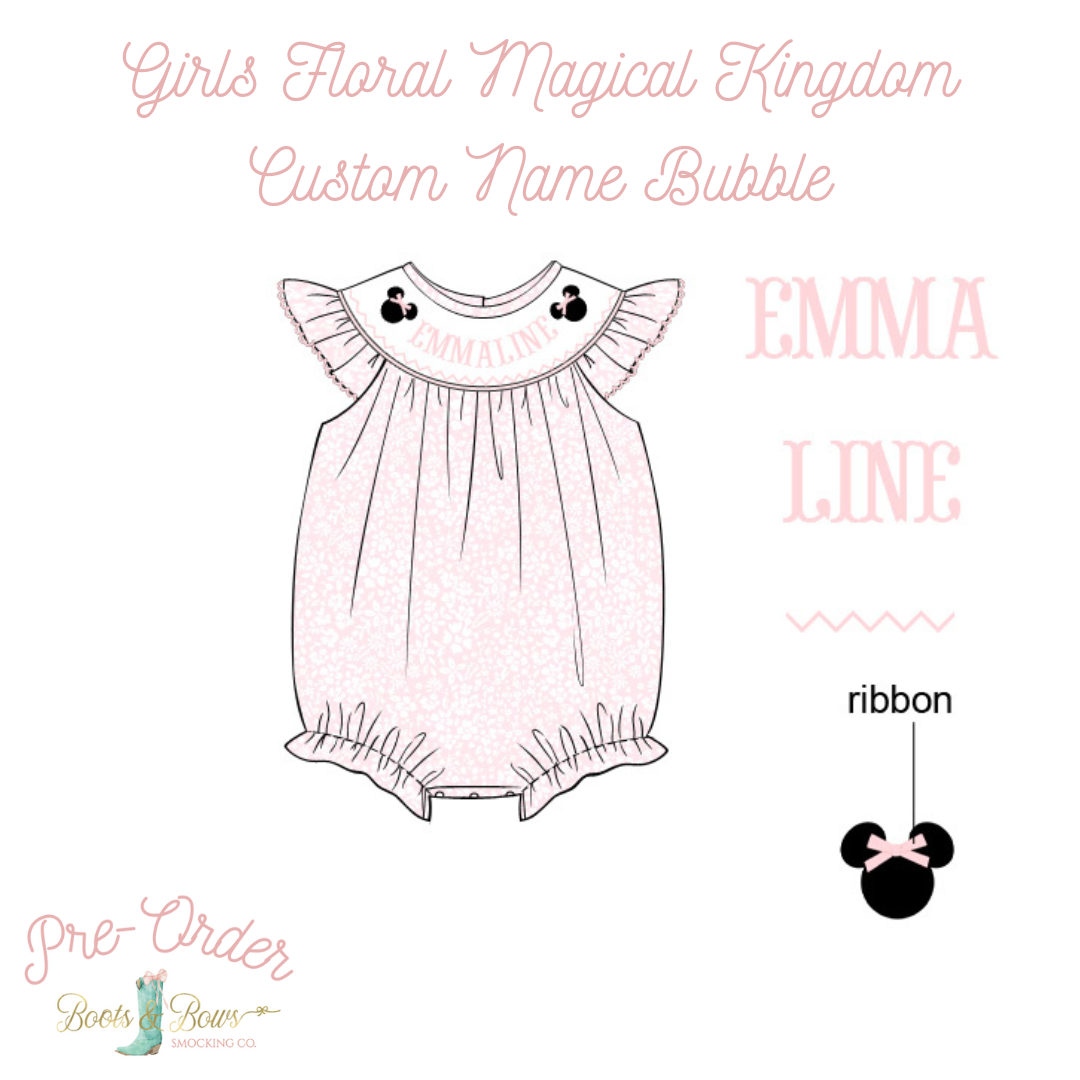 PRE-ORDER: Girls Floral Magical Kingdom Custom Name Bubble (ETA 8-12 weeks from order date))