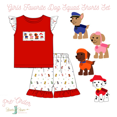 PRE-ORDER: Girls Favorite Dog Squad Shorts Set (ETA 12-16 weeks from order date)