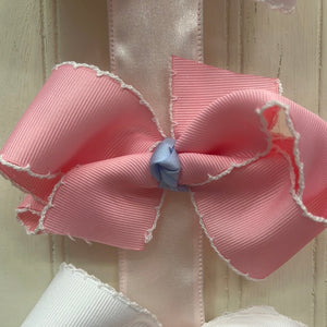 Pink Moonstitch & Light Blue Knot Hair Bow