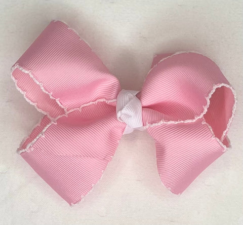 Pink & White Moonstitch Hair Bow