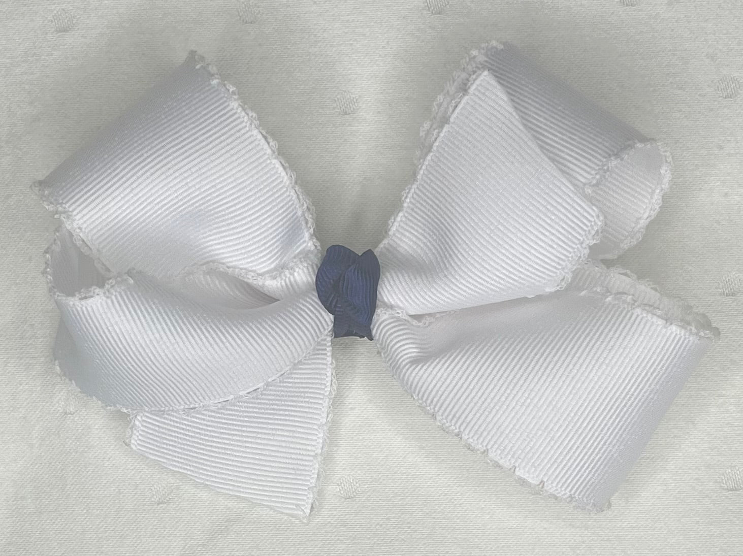 White & Navy Bluebonnet Hair Bow