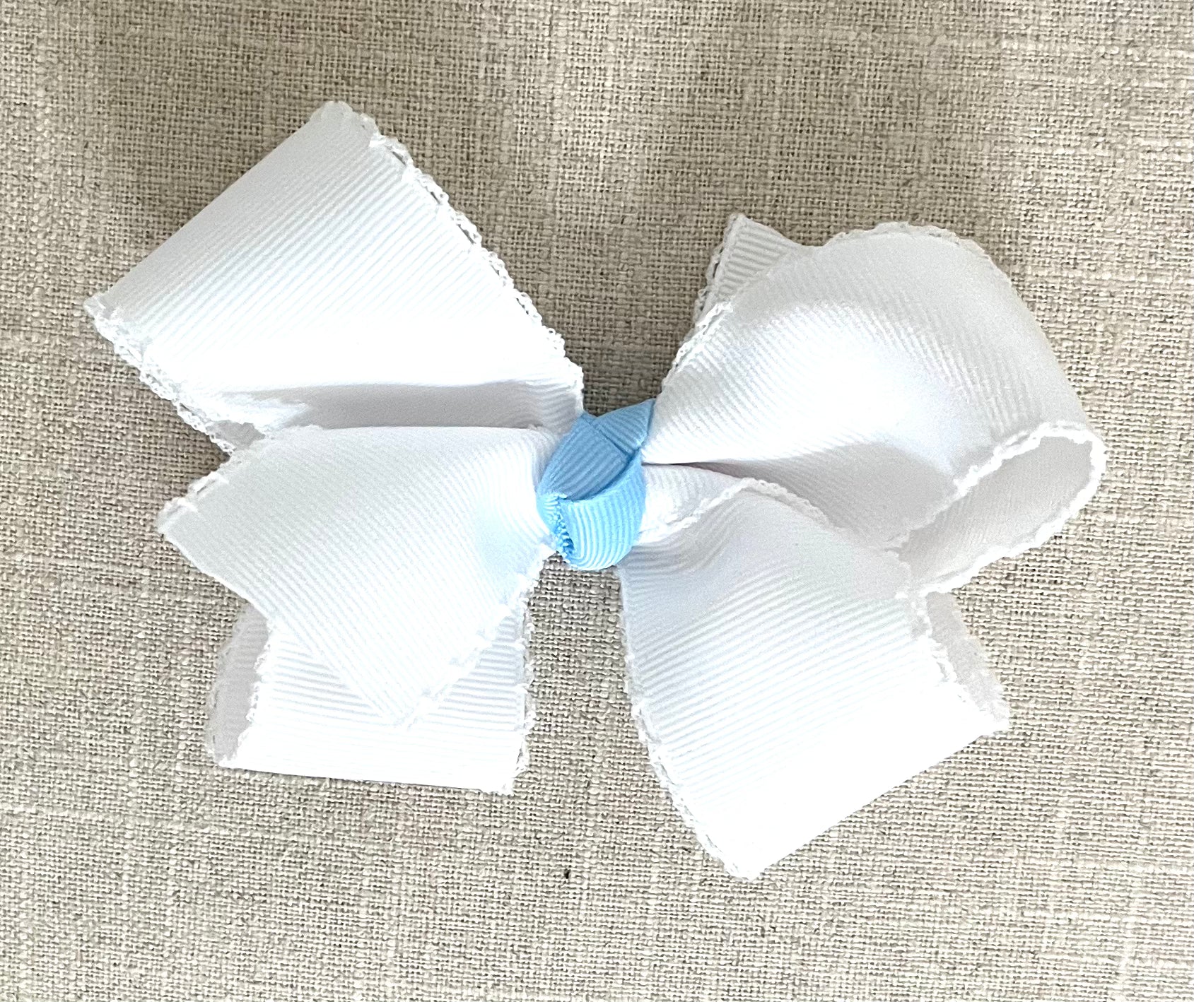 White & Light Blue Knot Hair Bow