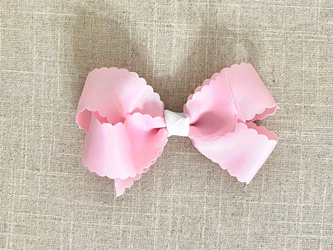 Pink & White Scalloped Hair Bow